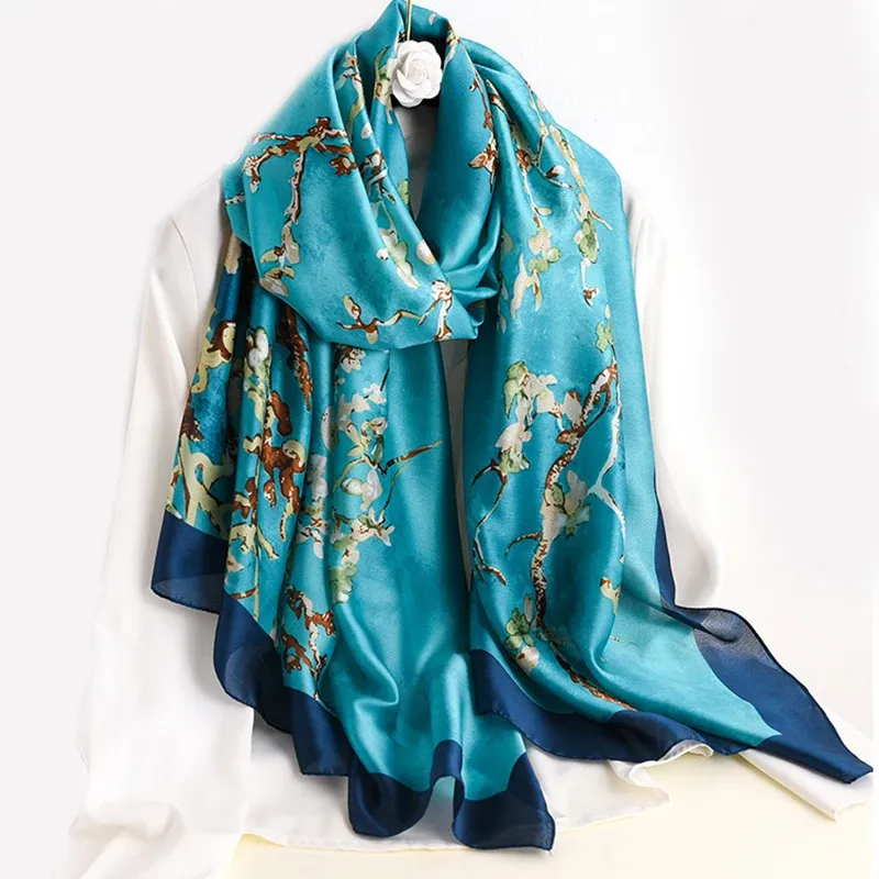 Frühlingsschal für Damen, luxuriöses Design, Seidenschal, Sonnenschutz, atmungsaktiv, glatter Schal, weiches muslimisches Kopftuch, Strandtuch, 85 x 180 cm