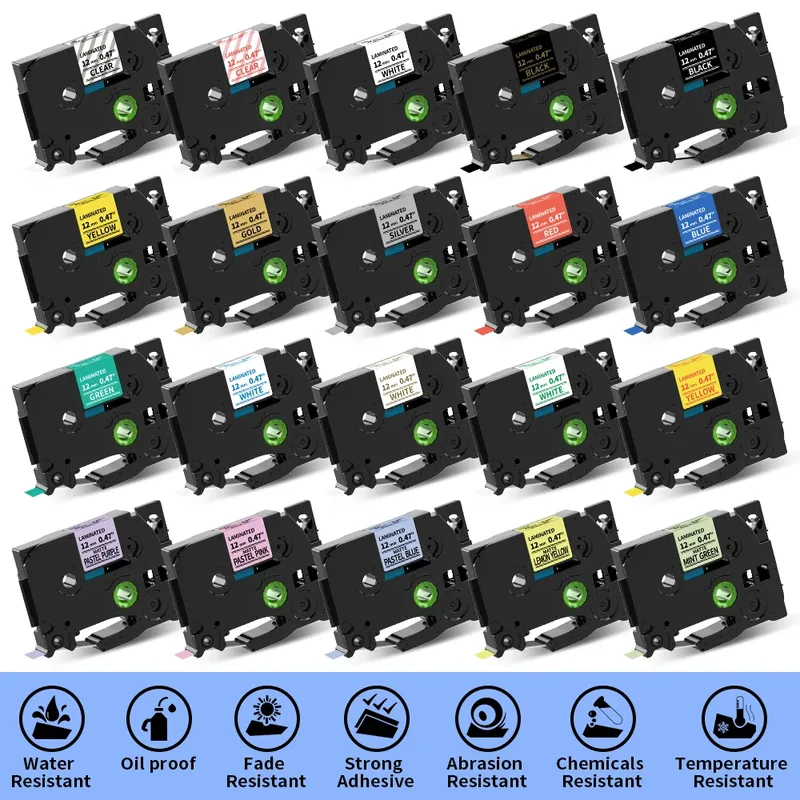 6/9/12/18/24 mm für Brother Tape 12 mm kompatibles tze Etikettenband tze231 221 für Ptouch PTH110 H107 P710BT H105 E550W Etikettendrucker