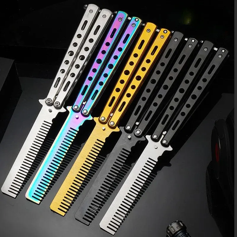 Tragbare Schmetterling Kamm Spitze Klapp Kamm Männer Tragen Metall Kämme Edelstahl Praxis Training Schmetterling Messer Kamm