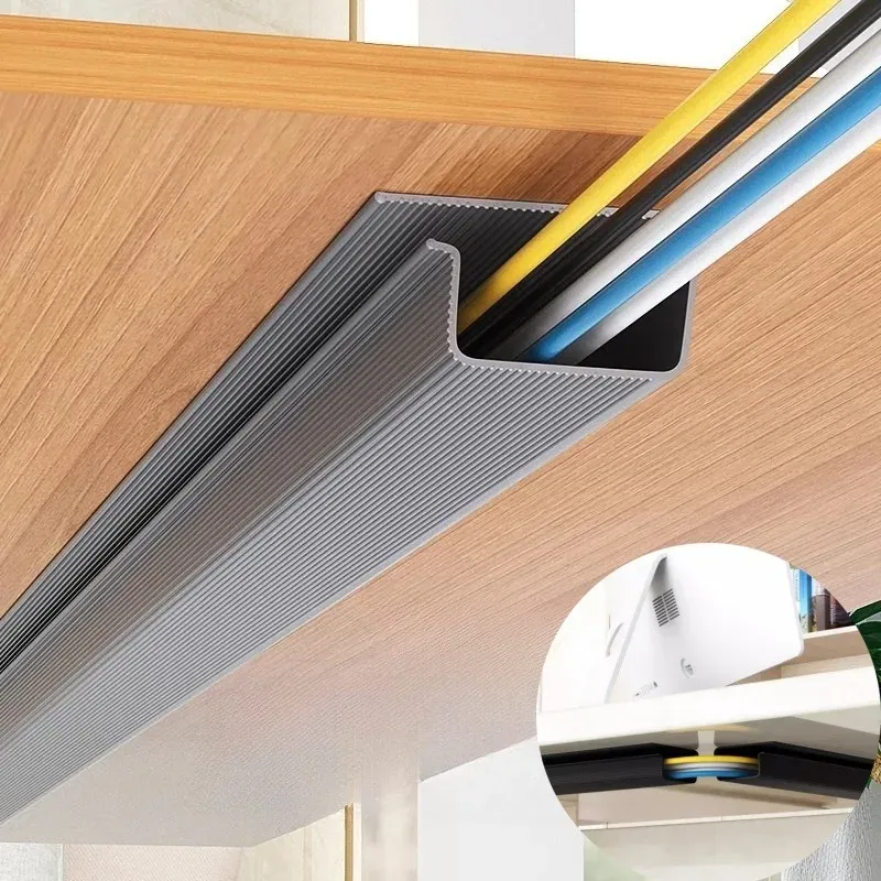 Selbstklebendes Kabelmanagementfach unter dem Schreibtisch, PVC-Stromkabelversteckstreifen, Kabelhalter, kein Bohren, Draht-Organizer, Kabelbahnen