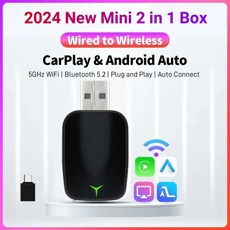 Neuer kabelgebundener zu kabelloser Carplay Android 2-in-1-Automatikadapter, Auto-Gadget, Smart Box, Plug-and-Play, 5 GHz, schnelle Verbindung