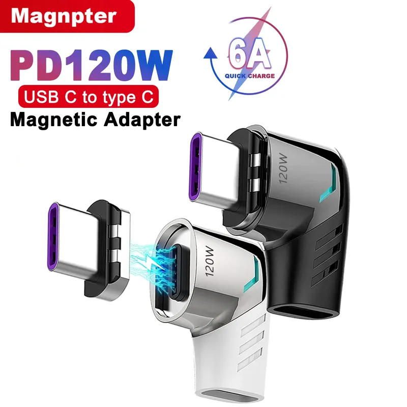 PD 120W USB C zu Typ C Magnetischer Adapter Schnellladung USB Typ-C Magnetkonverter Magnetkabel rechtwinkliger USB-C-Anschluss