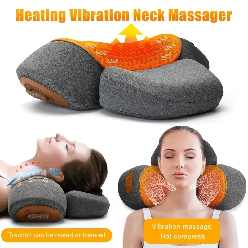 Elektrische Neck Massager Kissen Zervikale Bahre Heizung Vibration Massage Zurück Traktion Orthopädische Schlaf Kissen Unterstützung