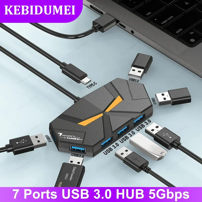 7 Ports USB 3.0 HUB USB Docking Station USB Splitter Adapter 5 Gbit/s High Speed Übertragung PD Netzteil für Laptop Computer