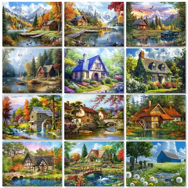GATYZTORY Rahmenloses Malen nach Zahlen Dorf Landschaft Karneval Farben Kits Acryl Pigment Färbung auf Leinwand Wand-a
