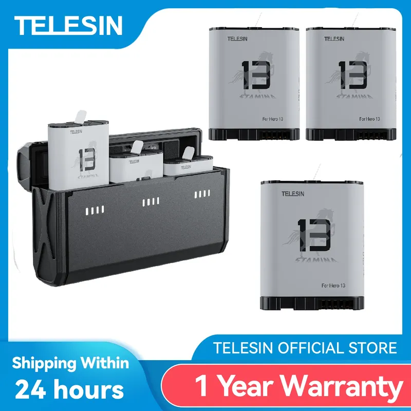 TELESIN Endurence 1950 mAh Batterie Für GoPro Hero 13 Niedrigen Temperatur Batterie 3 Slots TF Karte Lagerung Ladegerät Box Für gopro 13