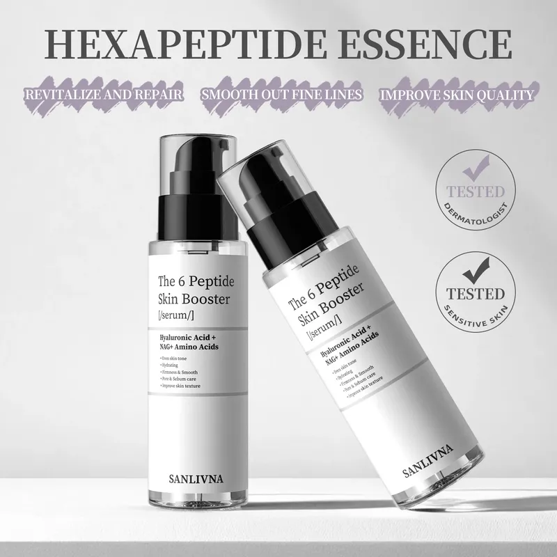6-Peptid-Essenz-Gesichts-Erfrischungs-Hautpflegeset enthält Kollagen zur Verbesserung feiner Linien, hellt die Haut auf, spendet Feuchtigkeit und nährt