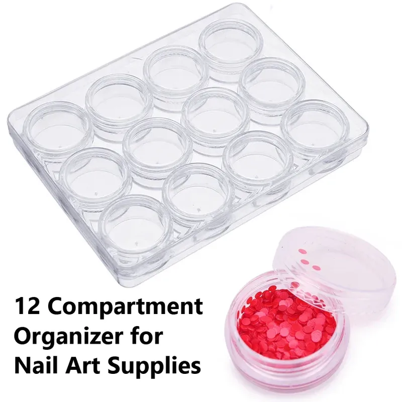 12-Fach-Nagelkunst-Organizer-Box für Strasssteine, Perlen, Schmuckbehälter, durchsichtige Kunststoff-Aufbewahrung für Schönheitsbedarf