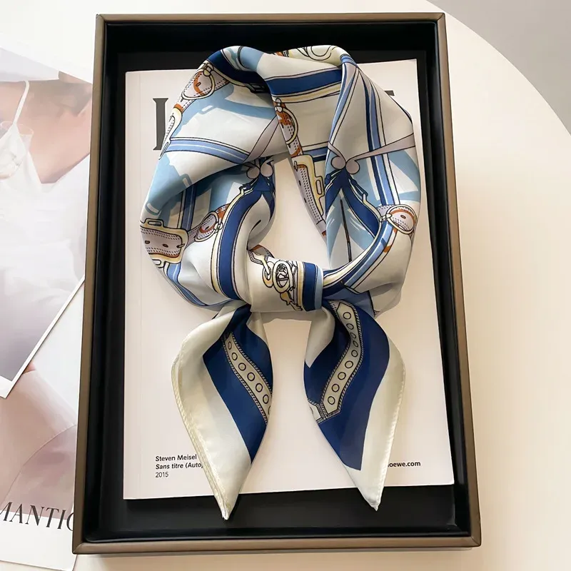 Luxus Seide Gefühl Quadrat Schal Frauen Wagen Druck Satin Halstuch Frühling Haar Band Foulard Bandana Echarpe Krawatte Schal Wraps
