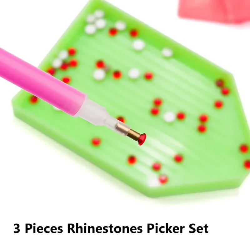 3-teiliges Strass-Picker-Set mit Punktierstift, Behälter, Aufbewahrungstablett, klebriger Ton für Nagelkunst, Diamantmalerei und Basteln