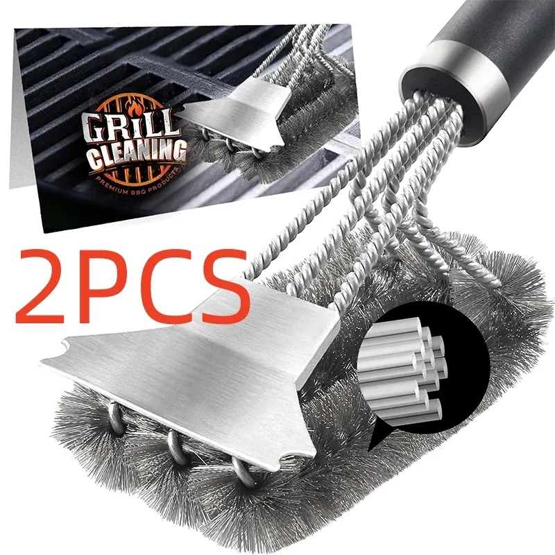 1/2PCS sichere Grillbürste und Schaber mit Deluxe-Griff Grillreiniger Bürste Edelstahl Borsten Grillbürste Zubehör