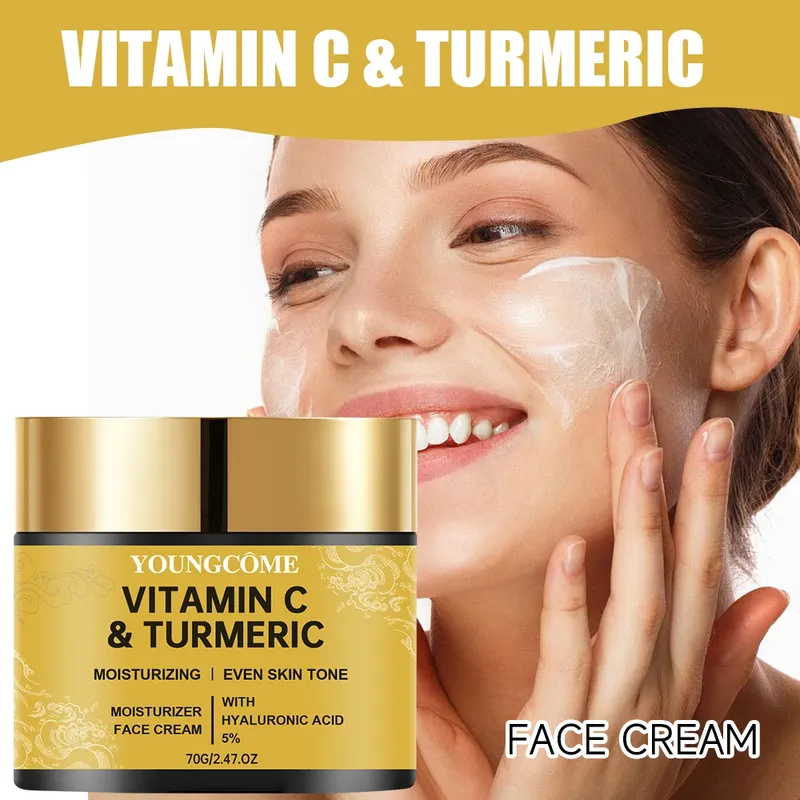 Kurkuma-Gesichtscreme mit Vitamin C, Retinol, feuchtigkeitsspendend, straffend, Hyaluron, aufhellend, reparierend, glatte Hautpflege, aufhellende Cremes