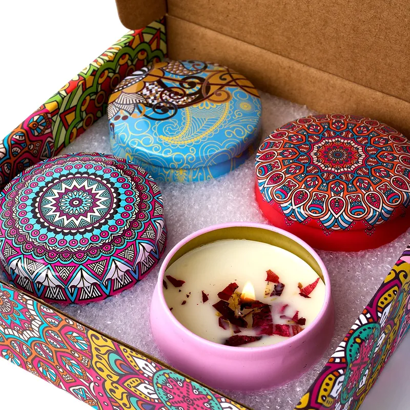 4 Teile/satz Duft Kerze Box Vintage Blume Rose Lavendel Kerze Gläser Soja Wachs Duft Kerzen Hochzeit Geburtstag Geschenk Wohnkultur