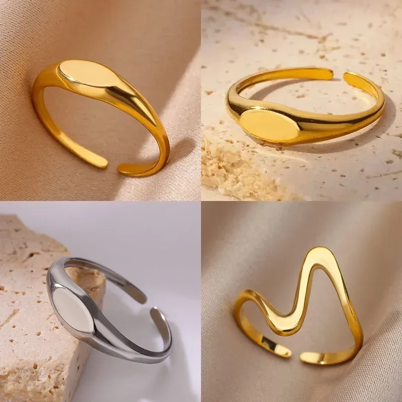 Mode ovale Ringe für Frauen Gold Farbe Edelstahl geometrischen Öffnungs ring Hochzeits aussage Schmuck Trend Geschenk bff
