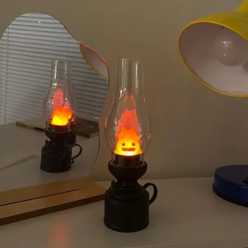 Calcifer Flammenloses Nachtlicht Halloween Retro Dekoratives Kerzenlicht Cartoon Anime Kerosinlampe Schlafzimmer Nachttischlampe