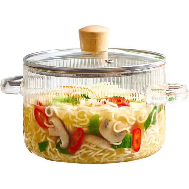 Abgedeckter Glas-Kochtopf mit Deckel, 1,6 l, hitzebeständiger Suppentopf aus Glas, Doppelgriffe, Glas-Topf, Küchen-Kochwerkzeuge