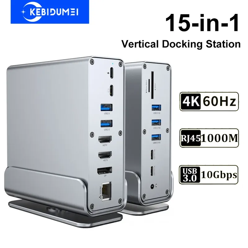 Vertikale Dockingstationen 15-in-1-USB-Dockingstation TYP C-Hubs mit Dreifachmonitor HDMI 4K60Hz/RJ45 1000M/USB3.0/PD100W Vertical Docking Stations 15-in-1 USB Docking Station TYPE C Hubs with Triple Monitor