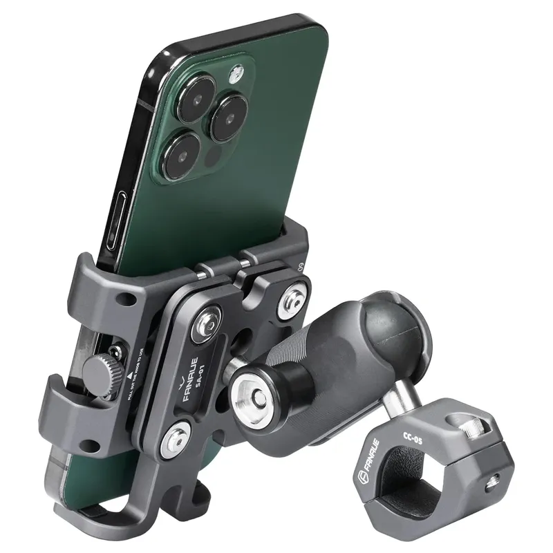 FANAUE Motorrad Fahrrad Handyhalter Halterung Aluminiumlegierung mit Vibrationsdämpfer ATV/UTV Fahrrad Roller Lenker GPS Clip