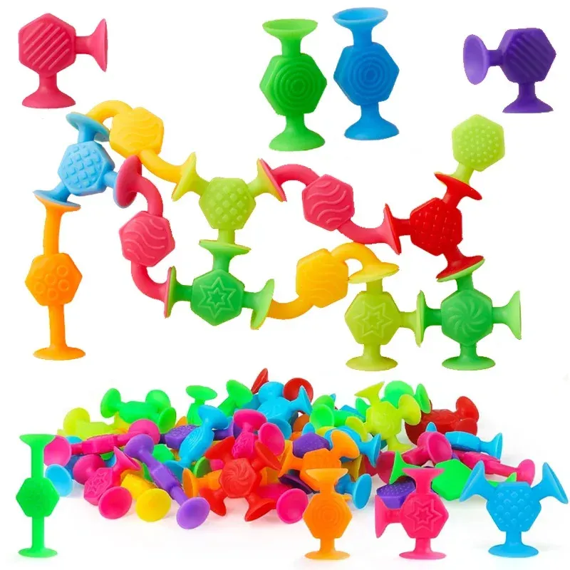 25 Stück strukturiertes Saugnapf-Spielzeug, stapelbares Konstruktionssauger-Bauset für Kinder, Spielzimmer, Bad, Reisespiel