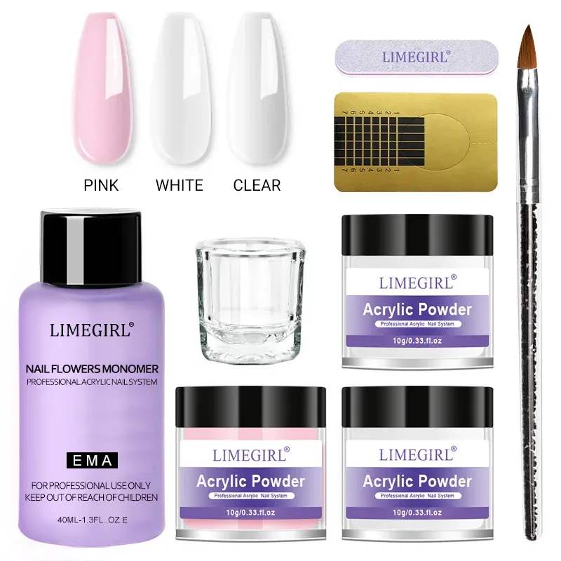 Nagel Kristall Pulver Kit Acryl Flüssigkeit Set Mit Nagel Pinsel Rosa Weiß Nägel Pulver Für Nägel Verlängerung Carving Anfänger Set