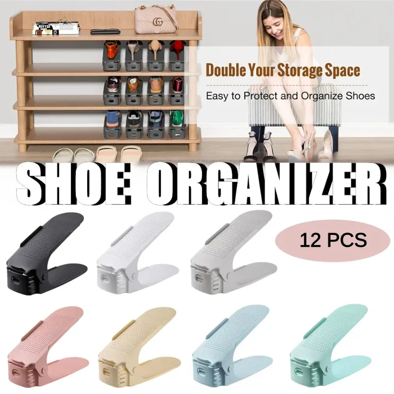 12 Stück verstellbares Schuh-Organizer-Schuhstützregal, platzsparendes Schuhregal für Schrank, Schuh-Organizer, Schuhregal für Schrank