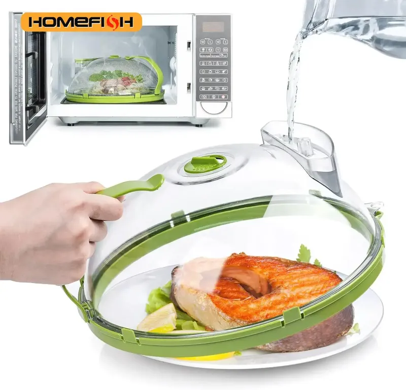Mikrowellen-Lebensmittelabdeckung, transparenter Mikrowellen-Spritzschutz mit Dampfgarer und Griff, Küchenhelfer