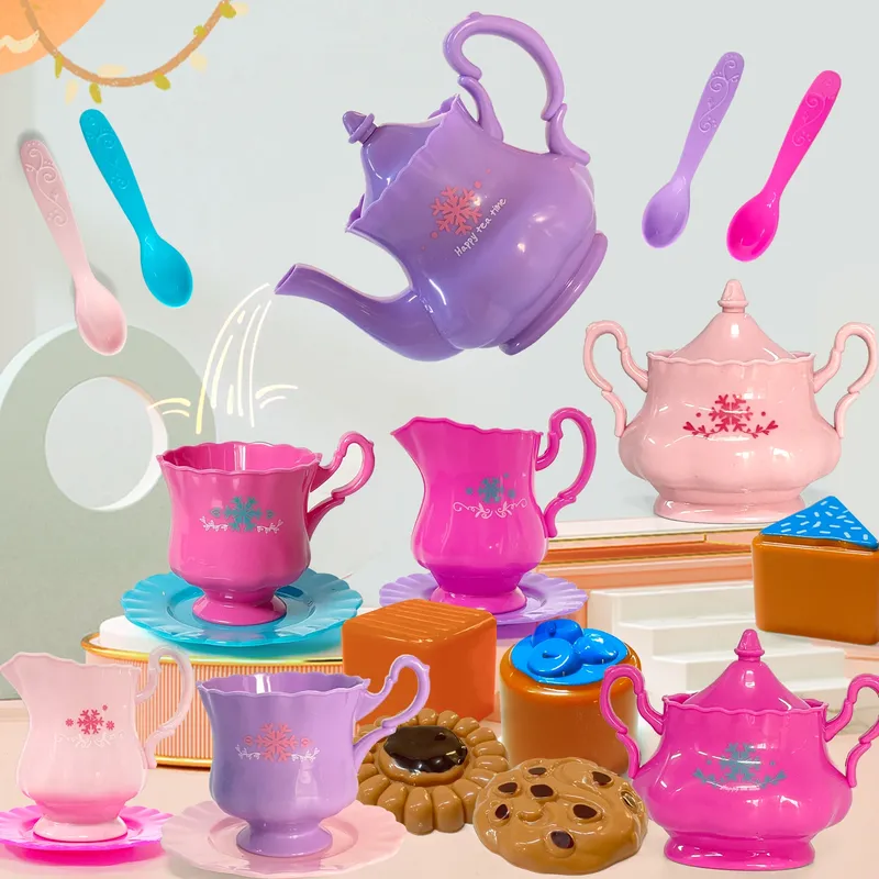 Teeservice für kleine Mädchen, Teeparty-Set, Teeservice für Kleinkinder, einschließlich Wasserkocher, Kekse, Kinderspielessen, Geschenke für Jungen und Mädchen