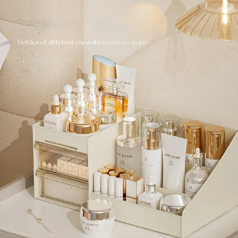 Transparente Schubladen-Make-up-Box, Schlafsaal-Organizer, Kunststoff, Kosmetik, Hautpflege, Schminktisch, Schreibtisch-Aufbewahrungsbox