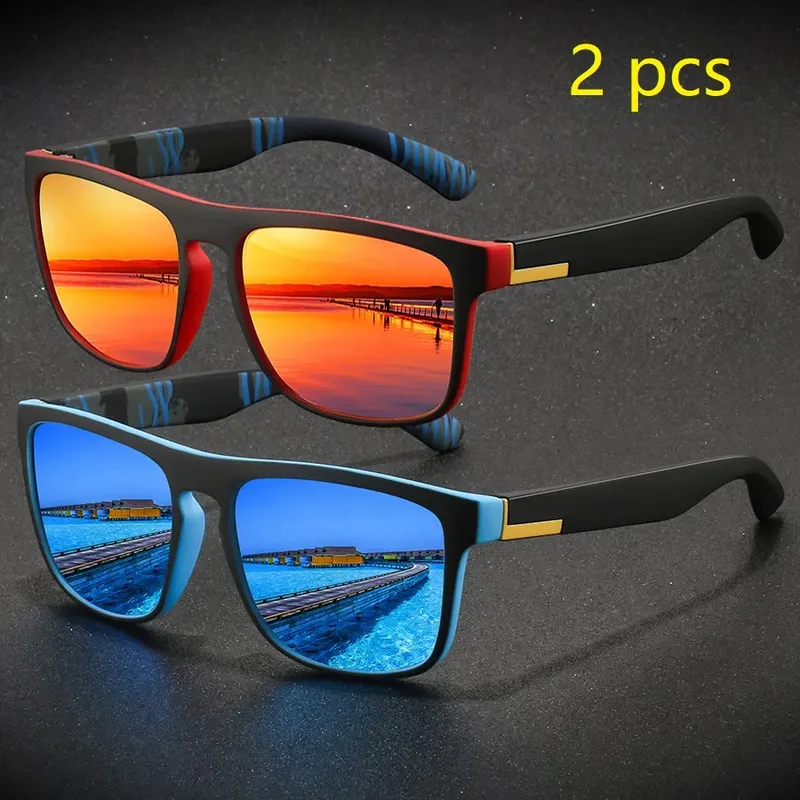 2-teilige Mode Vintage Quadratische Sport Sonnenbrille Männer Frauen Fahren Angeln Marke Designer Sonnenbrille Retro Mann Brillen UV400