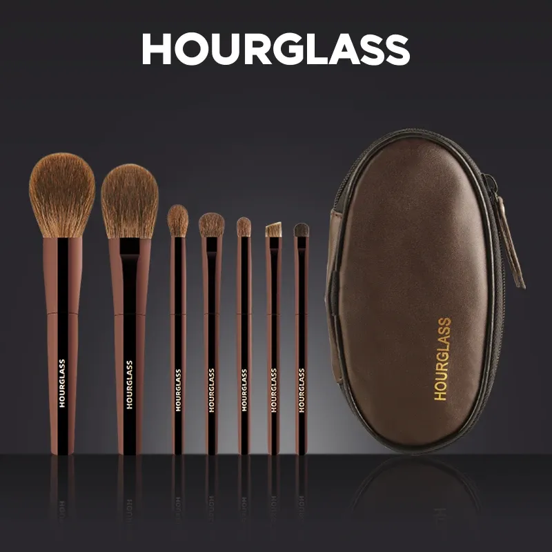 Sanduhr-Make-up-Pinsel-Set, Mini, tragbar, 7-teilig, hochwertige weiche Tierhaarbürste, inklusive Lidschatten, Rouge, Puderpinsel