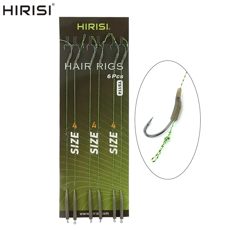 Hirisi 6 Stück Karpfenangeln fertig gemacht Haken Link gebundene Rigs Terminal Tackle TS114 Angelzubehör
