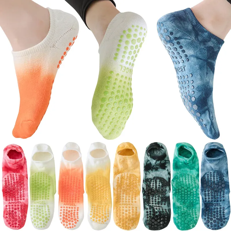 Hochwertige, rutschfeste Yoga-Socken aus Baumwolle für Damen, farbiges Fußkettchen, rutschfest, für Pilates, Barre, Trampolin, Fitness, Sport, Training