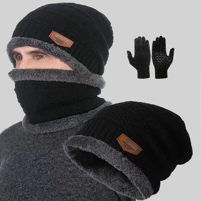 2 stücke + 1 paar Winter Warme Samt Hut Schal Handschuhe Set Winter Hüte Stricken Kappe Männer Und Frauen samt Hut Korallen Fleece Schal Outdoor Rid