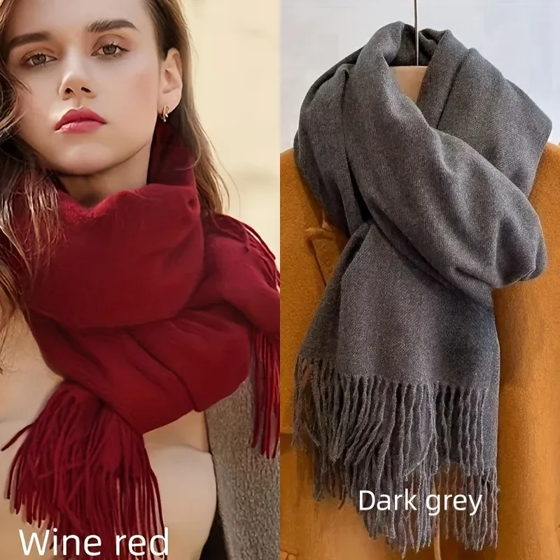Winter Kaschmir Einfarbig Pashmina Quaste Schal Kaltes Wetter Schals Wraps Frauen Mädchen Ihr Verdicken Warme Schal Wrap