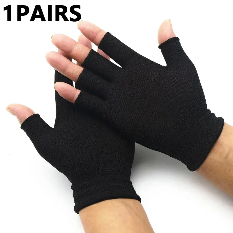 1 Paar schwarze, verschleißfeste Arbeitshandschuhe für Damen und Herren, gestricktes Nylon, atmungsaktiv, elastisch, Outdoor-Schutzhandschuhe