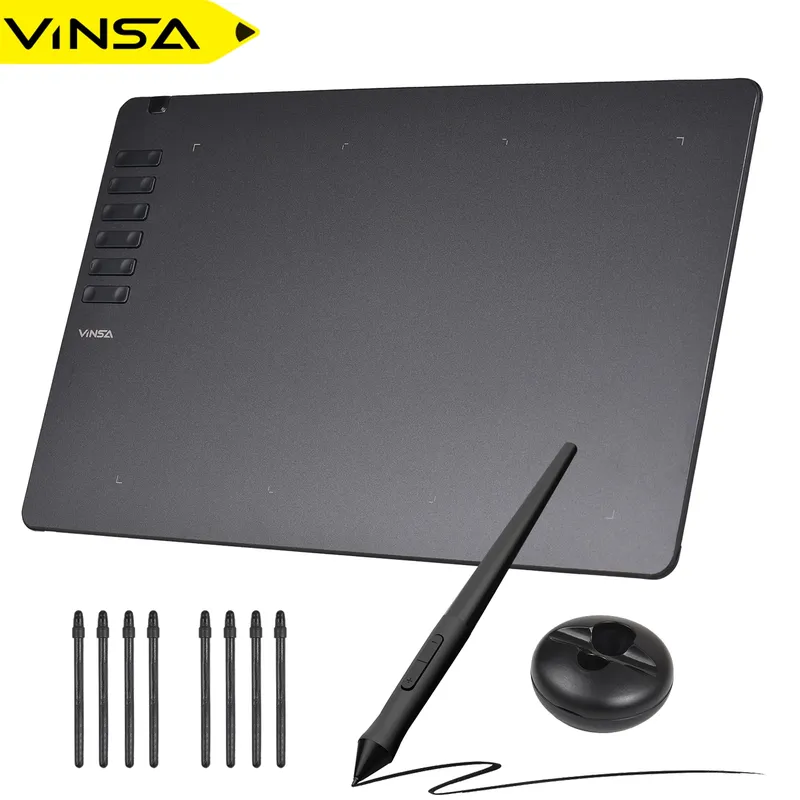 VINSA T1161 Grafik-Zeichentablett, ultradünne Kunstkreationskizze mit batterielosem Stift, 8 Stiftspitzen, 8192 Druckstufen