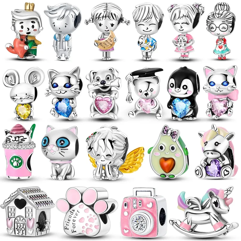 Versilberter süßer Tier-Charm-Anhänger, schöner Pinguin, Avocado, baumelnde Charm-Perlen, passend für Armreifen, Halsketten, Damenschmuck