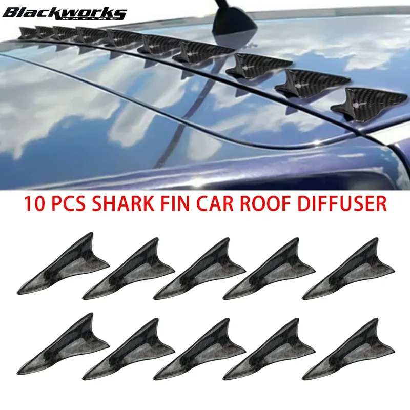 10Pcs Universal PU Hinten Dach Shark Flossen Spoiler Flügel Kit Auto Dach Spoiler Stoßstange Spoiler Shark Fin Diffusor Vortex generator