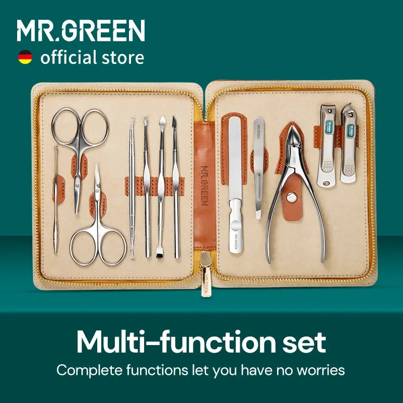 MR.GREEN Maniküre-Set, 12-in-1, voll funktionsfähiges Kit, professionelle Pediküre-Sets aus Edelstahl mit tragbarem Lederetui, Idee als Geschenk
