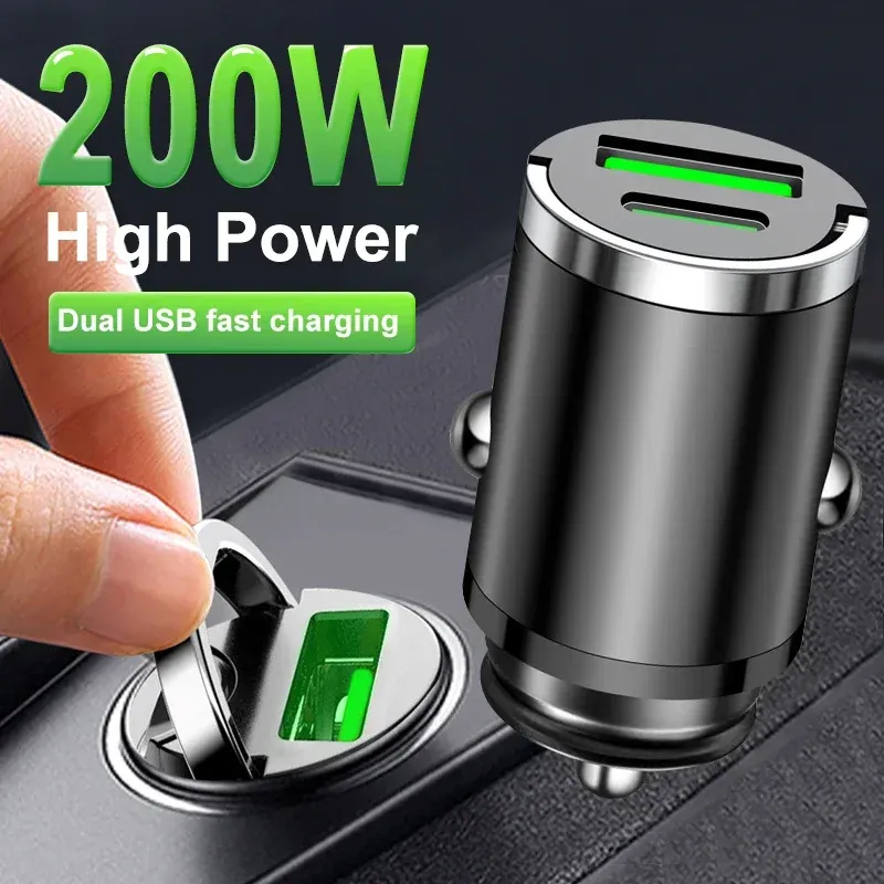 100/200W Mini-Autoladegerät Schnellladung für IPhone QC3.0 Mini PD USB Typ C Auto-Handy-Ladegerät für Xiaomi Samsung Huawei