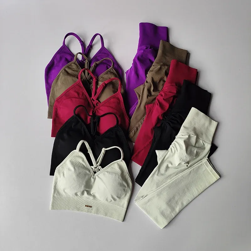 Nahtlose Hüfte Heben Fitness Set frauen V-ausschnitt Bh Leggings Yoga Set Schnell Trocknend Übung Eisen Massage Hohe Fett Engen Hosen