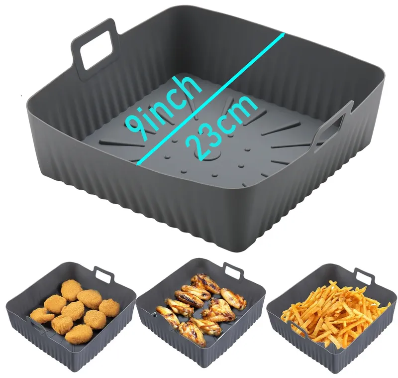 23 cm quadratische große Silikon-9-Zoll-Luftfritteusen-Einlagenform für 6 bis 8QT wiederverwendbare Silikon-Luftfritteusen-Tablettkorb für Ninja-Luftfritteuse