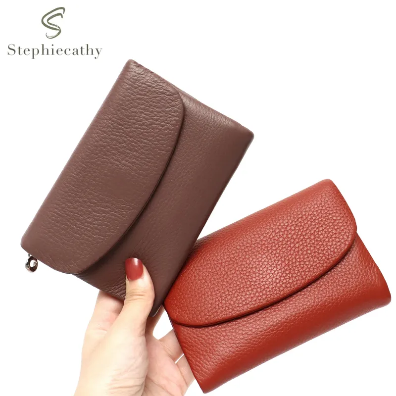 Minimalistische kurze Geldbörse für Damen, klassisches Echtleder, Magnetklappe, dreifach faltbar, Münzgeldbörse, Kartenhalter mit mehreren Steckplätzen, tragbar, für den täglichen Gebrauch