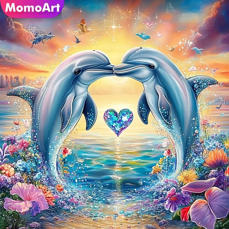 Momoart Neue Ankunft Diamant Malerei Delphin Tier Wand Dekor DIY Stickerei Kits Mosaik Sonnenuntergang Handgemachte Hobby