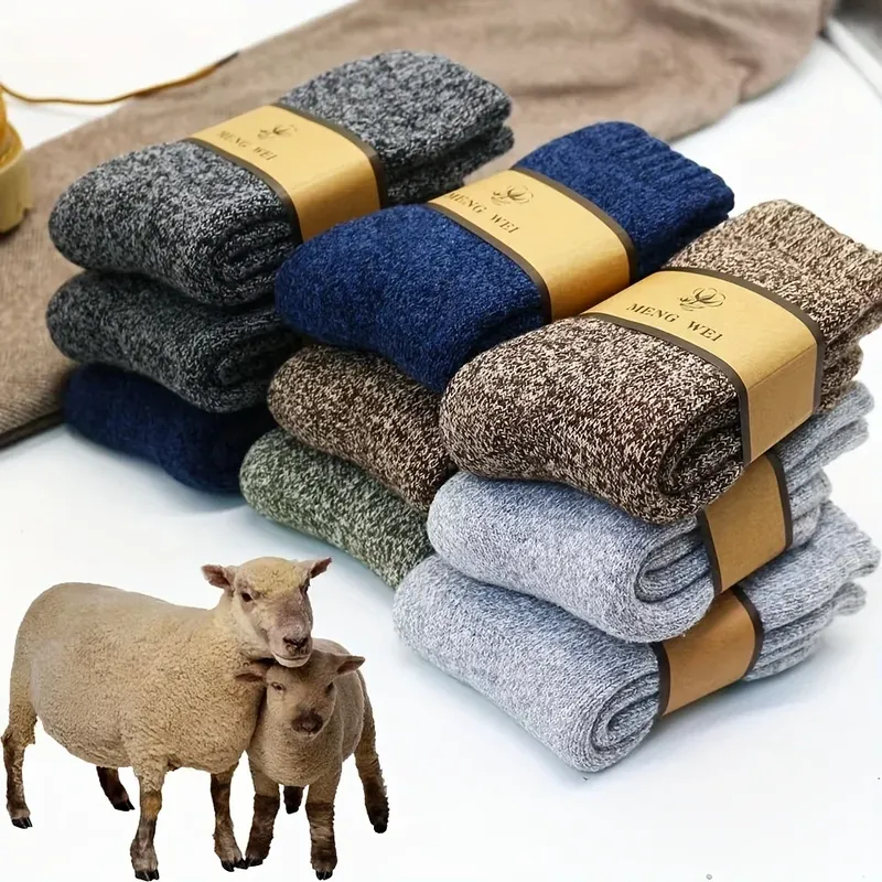 3/5 Paar warme Herrensocken, dicke Frottee-Socken bis zur Mitte der Wade, Anti-Kälte-Schneestiefelsocken, elastisch, einfarbig