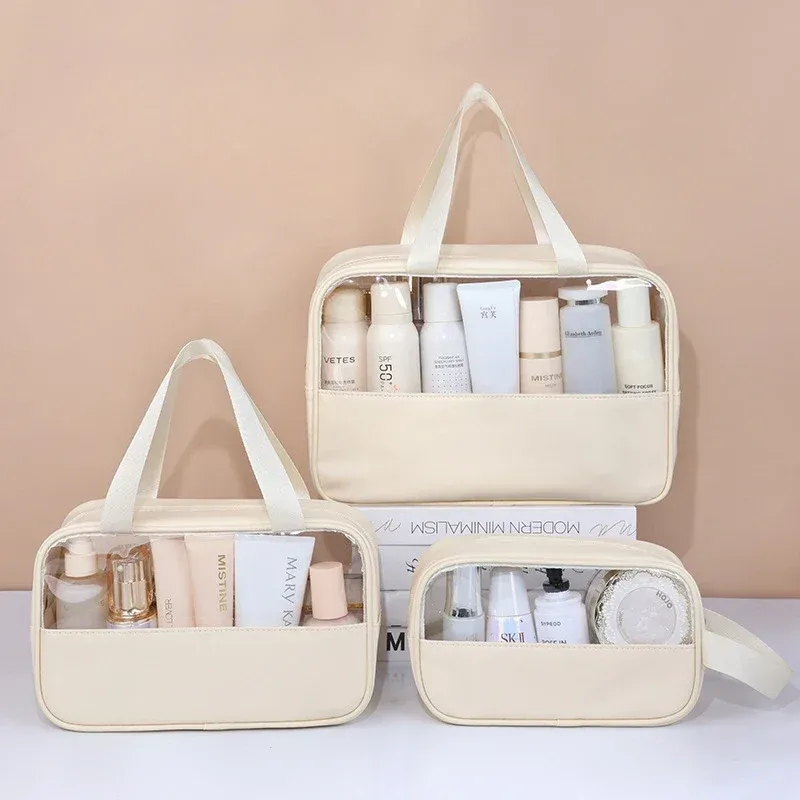 Tragbare Reise-Kosmetiktasche für Damen, transparente Make-up-Tasche, Badwaschbeutel mit großem Fassungsvermögen, multifunktionaler wasserdichter Aufbewahrungskoffer