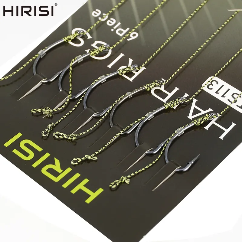 Hirisi 6-teiliges Karpfenangeln-Haar-Rig-Angelhaken-Set, fertig gemacht, gebunden, Rigging mit Angelschnur, Boilie-Haken, Angelzubehör