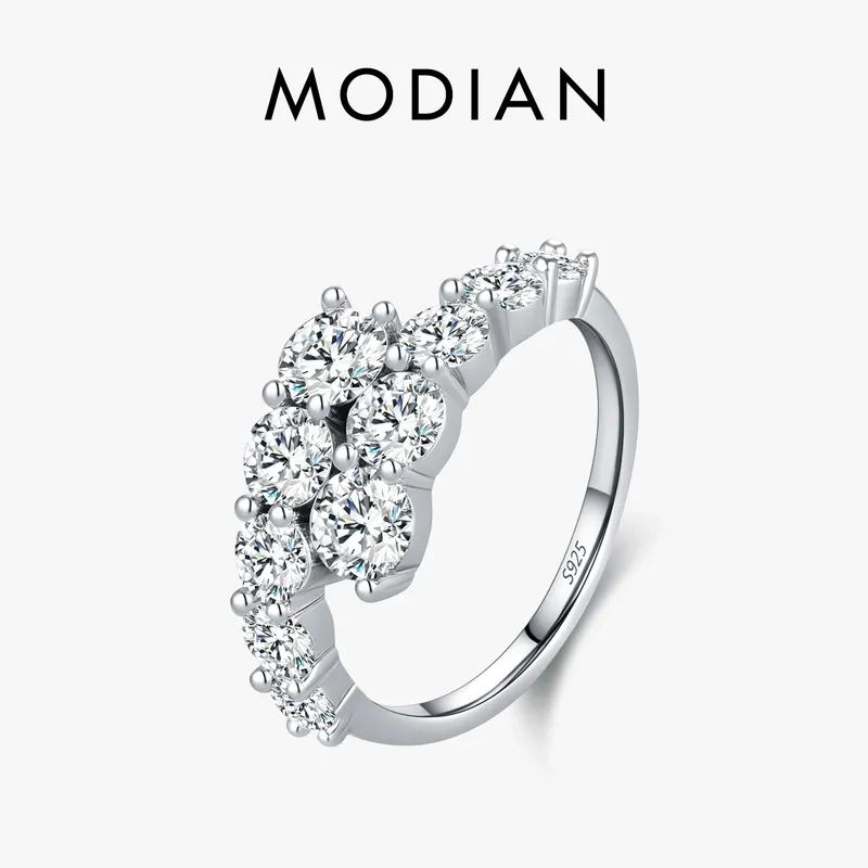 MODIAN 925 Sterling Silber Klassische Luxus Runde CZ Eternity Band Ringe Für Frauen Hochzeit Verlobung Statement Schmuck Geschenk