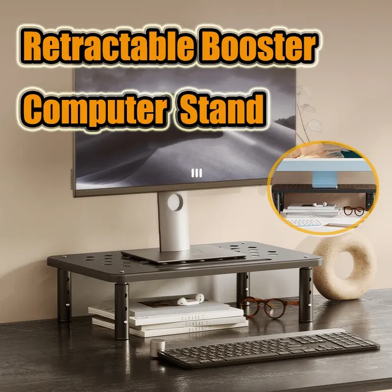 Verstellbarer Computer-Rack, Teleskop-Schreibtisch-Monitor-Halter, erhöhter PC-Bildschirmständer, reduziert die Belastung des Nackens, Büro-Aufbewahrungszubehör