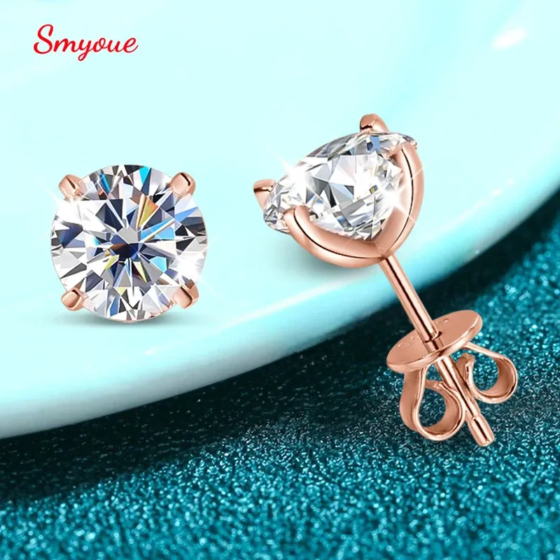 Smyoue 0,2–3 Karat Roségoldfarbene Moissanit-Ohrstecker für Damen, funkelnde klassische Hochzeit, Labordiamant-Ohrring, reines 925er Silber